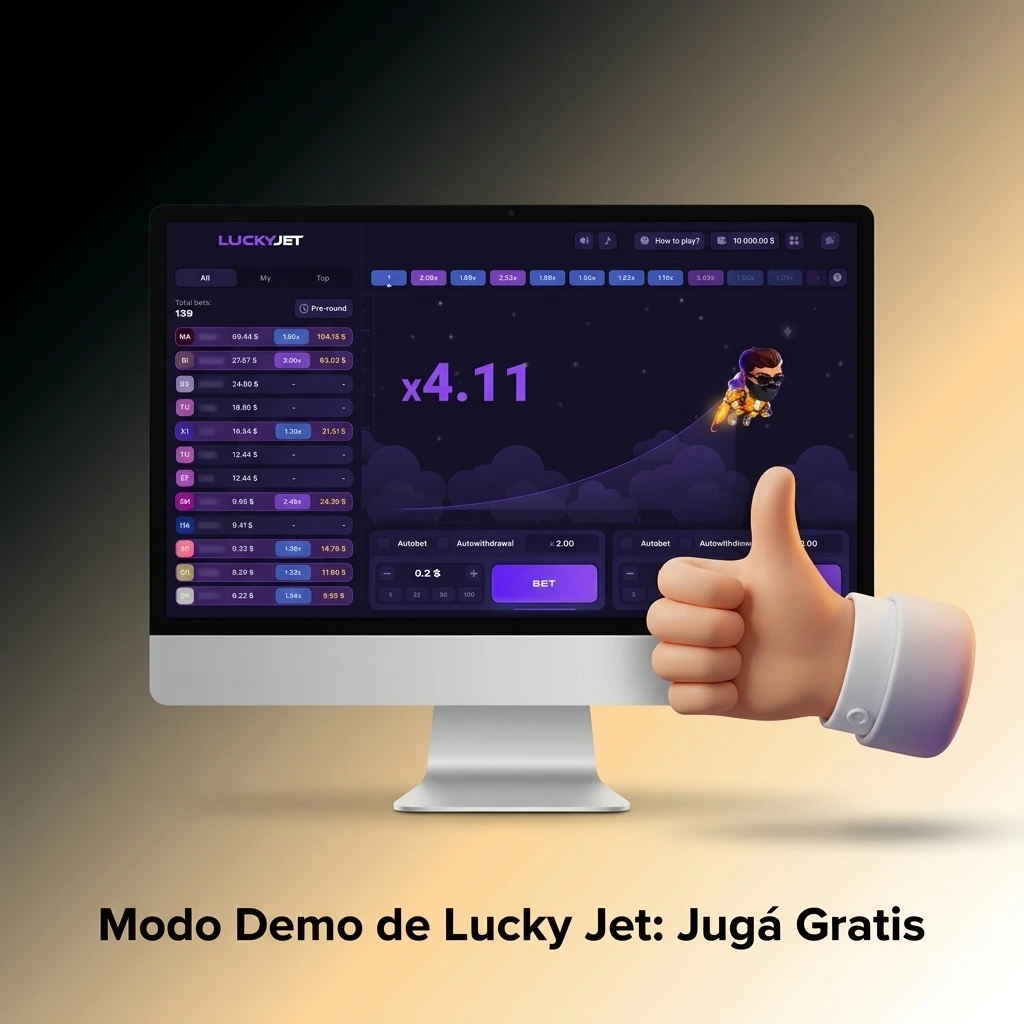 Modo demo de Lucky Jet en 1win para jugar gratis sin registro ni depósito con mecánica real