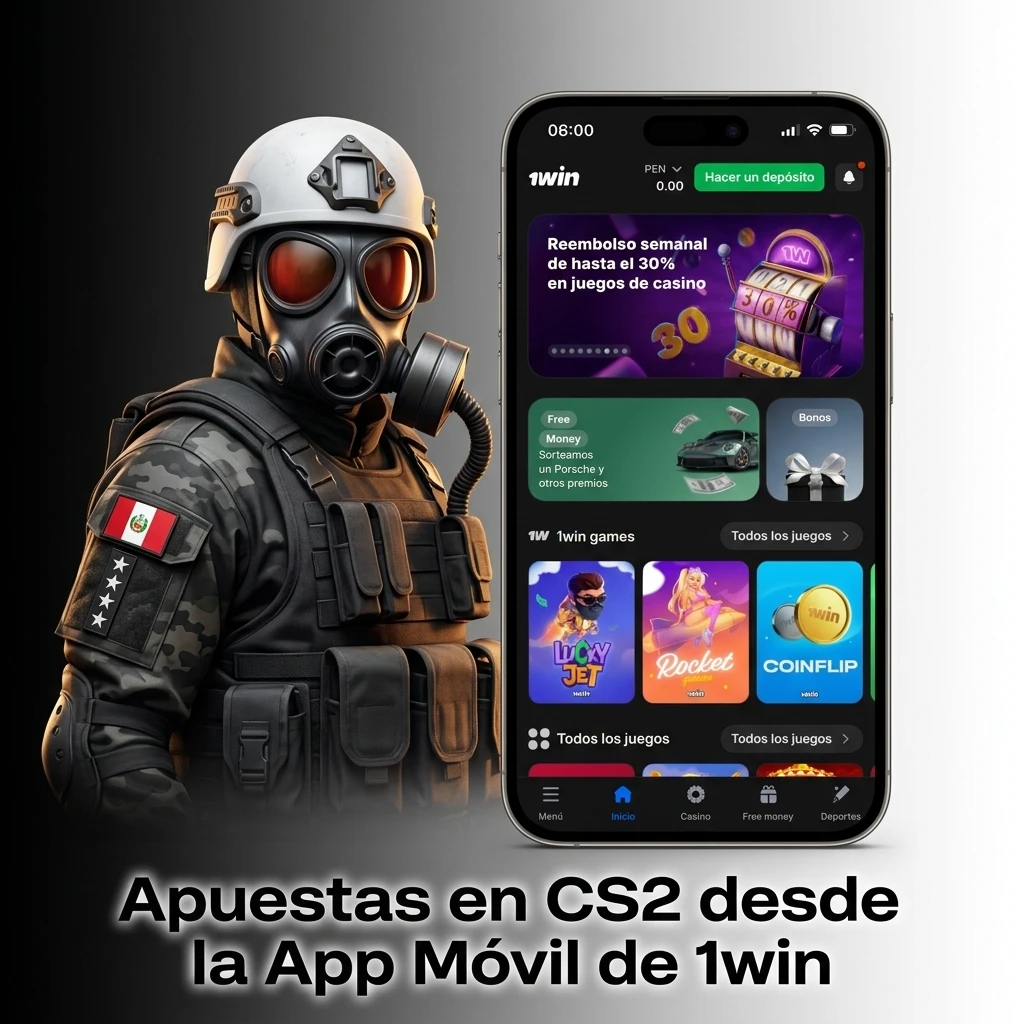 Interfaz de la app móvil 1win para apostar en CS2 en Android e iOS con mercados de eSports en vivo
