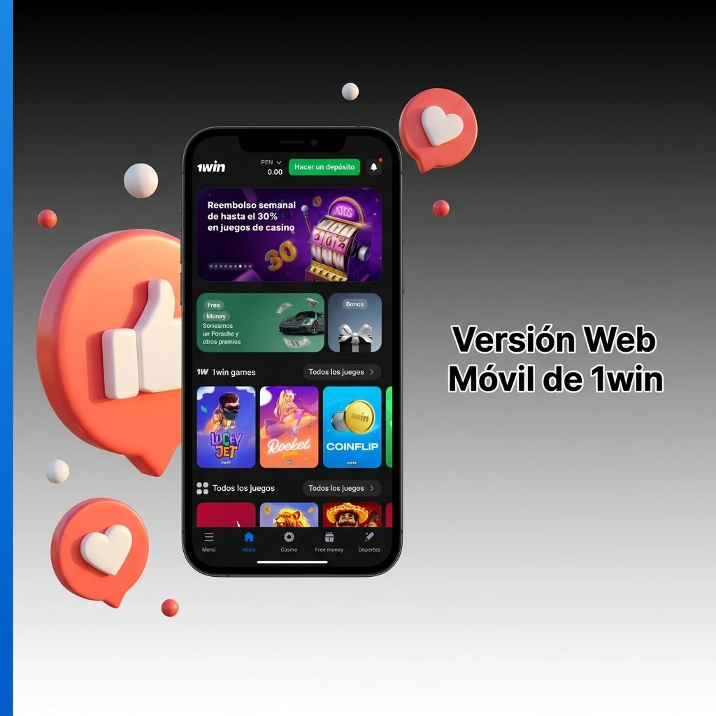 Versión web móvil de 1win optimizada para navegadores en smartphones sin descarga, compatible con Android e iOS