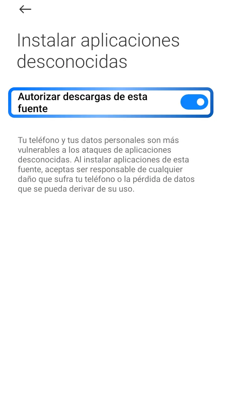 Activa la instalación desde fuentes desconocidas en tu Android para instalar 1win.