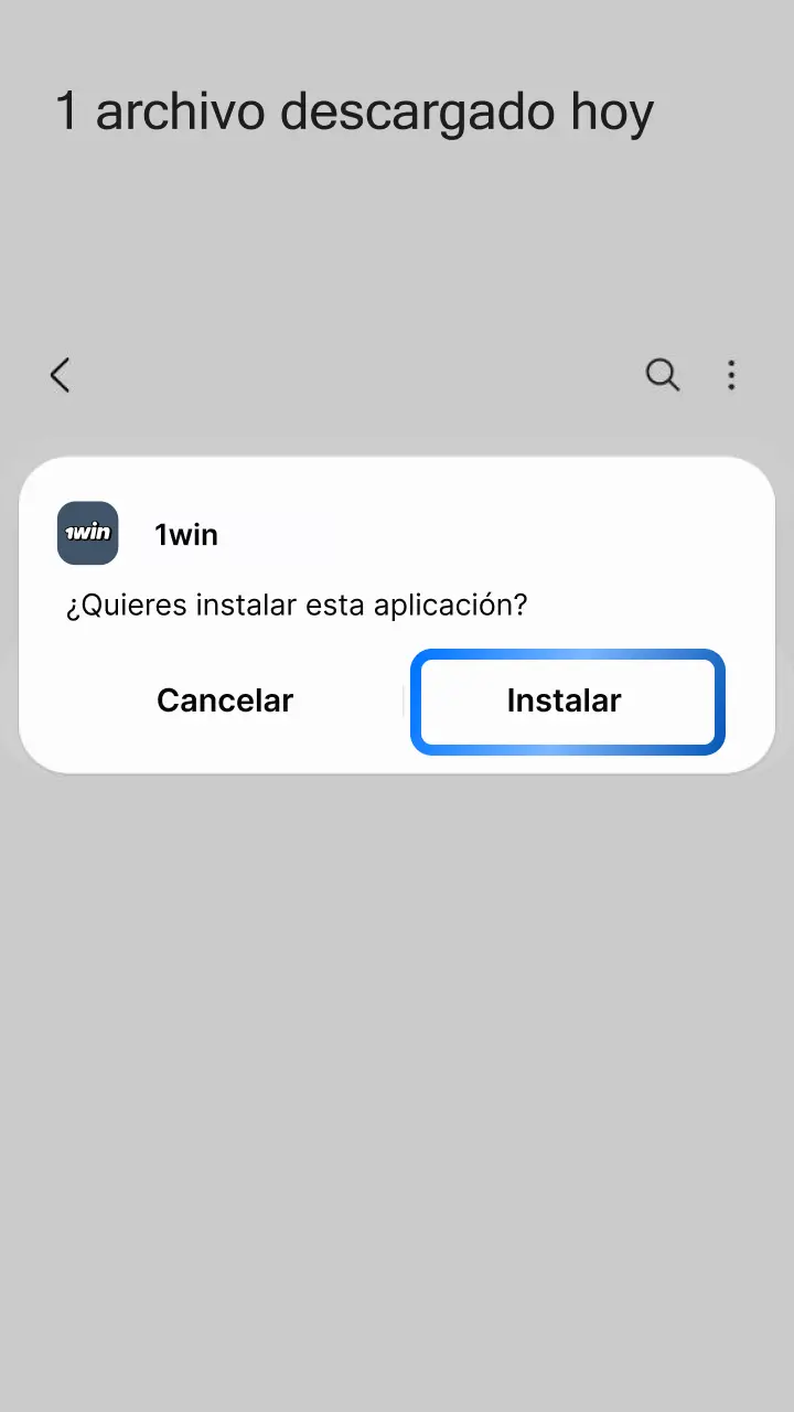 Abre la carpeta de descargas y toca el archivo APK de 1win para completar la instalación.