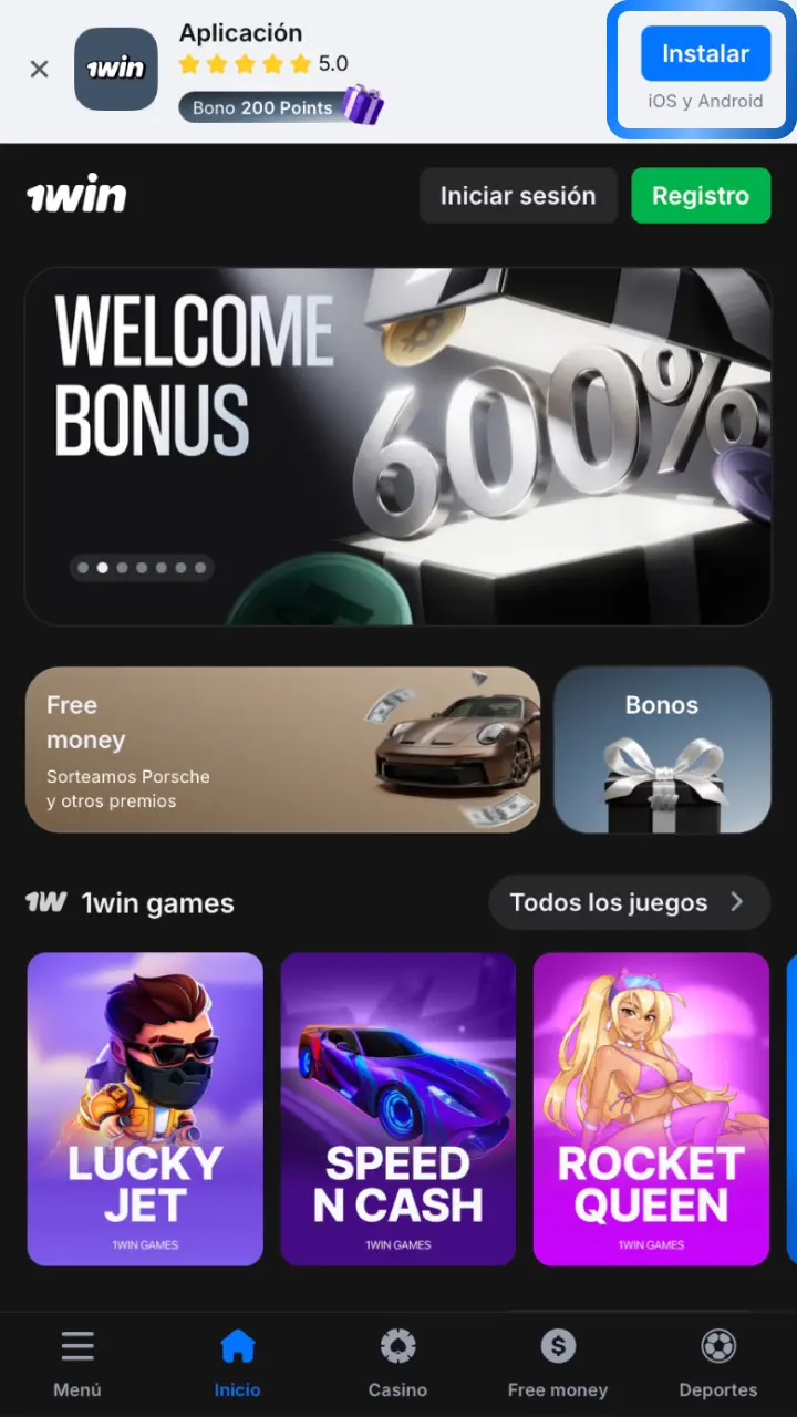 Presiona el botón de descarga para iniciar la descarga del APK de 1win en tu Android.
