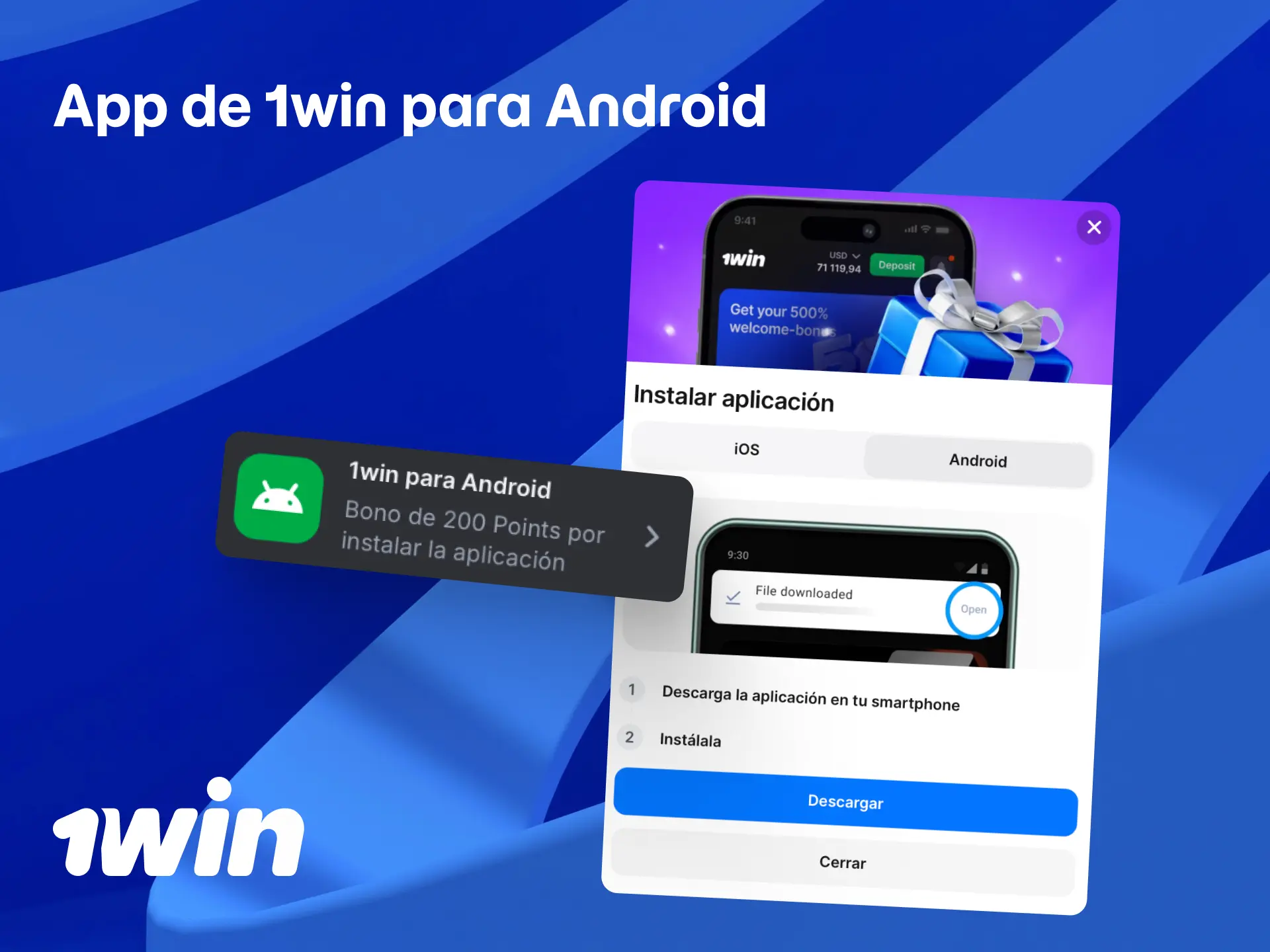 Instala la app de 1win para Android descargando el APK desde el sitio oficial.