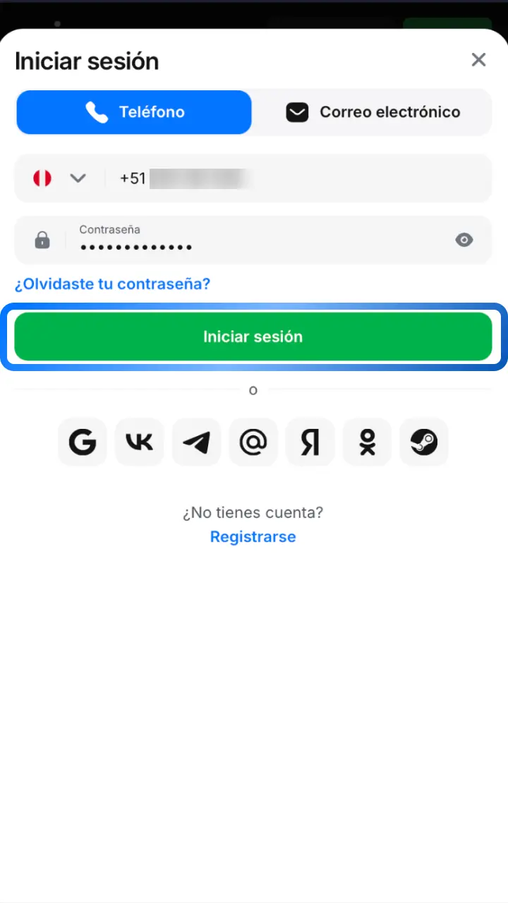 Toca Entrar para acceder a tu cuenta de 1win desde la versión móvil del sitio.