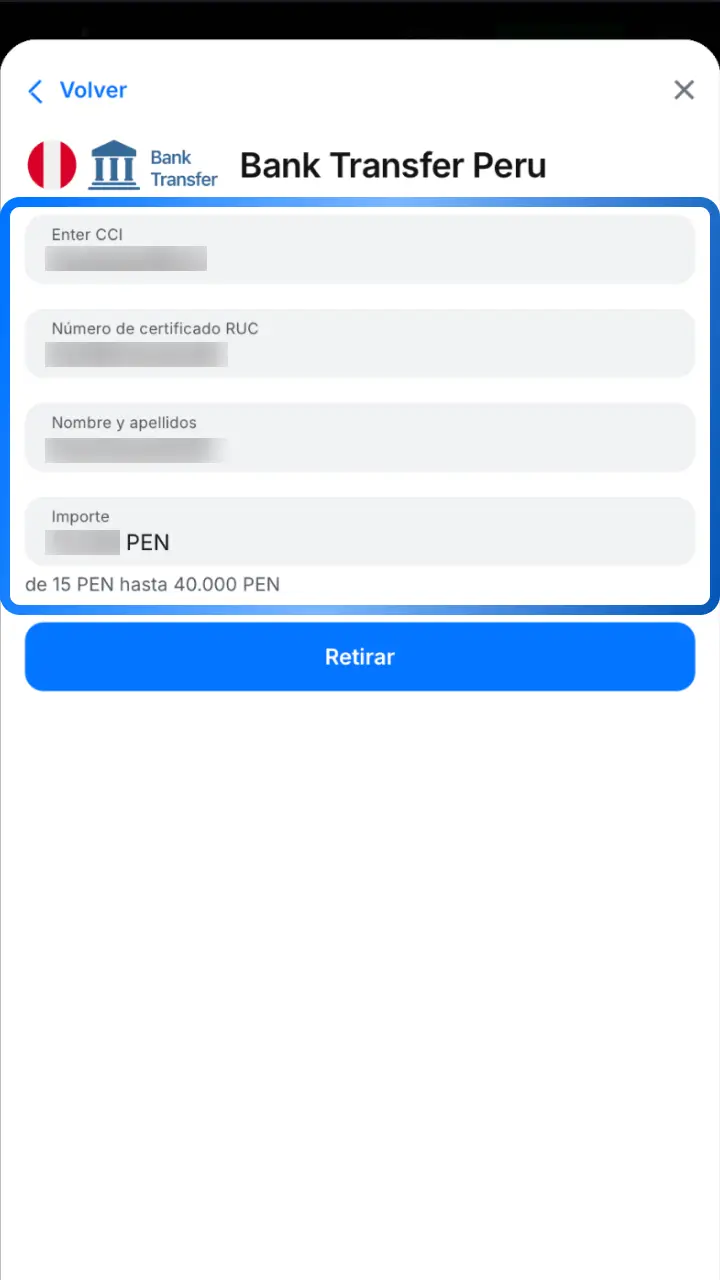 Ingresa el monto a retirar y los datos de destino en el formulario de 1win.