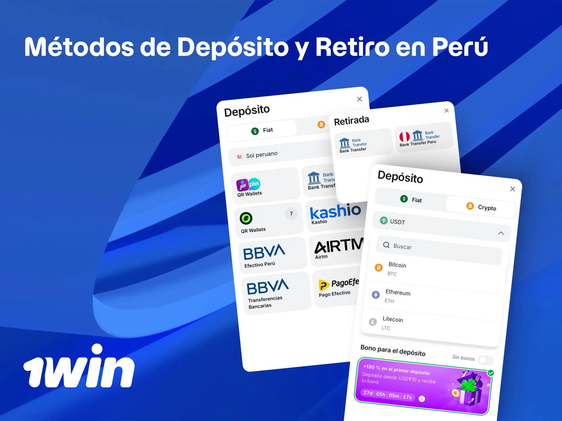 Métodos de depósito y retiro disponibles en 1win para usuarios peruanos.