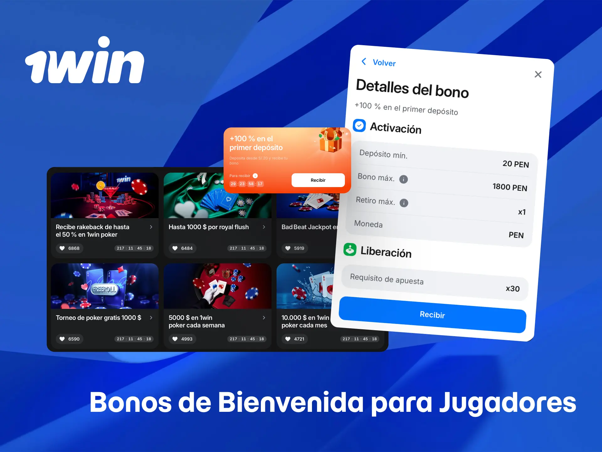 Bonos de bienvenida de 1win para nuevos jugadores peruanos.