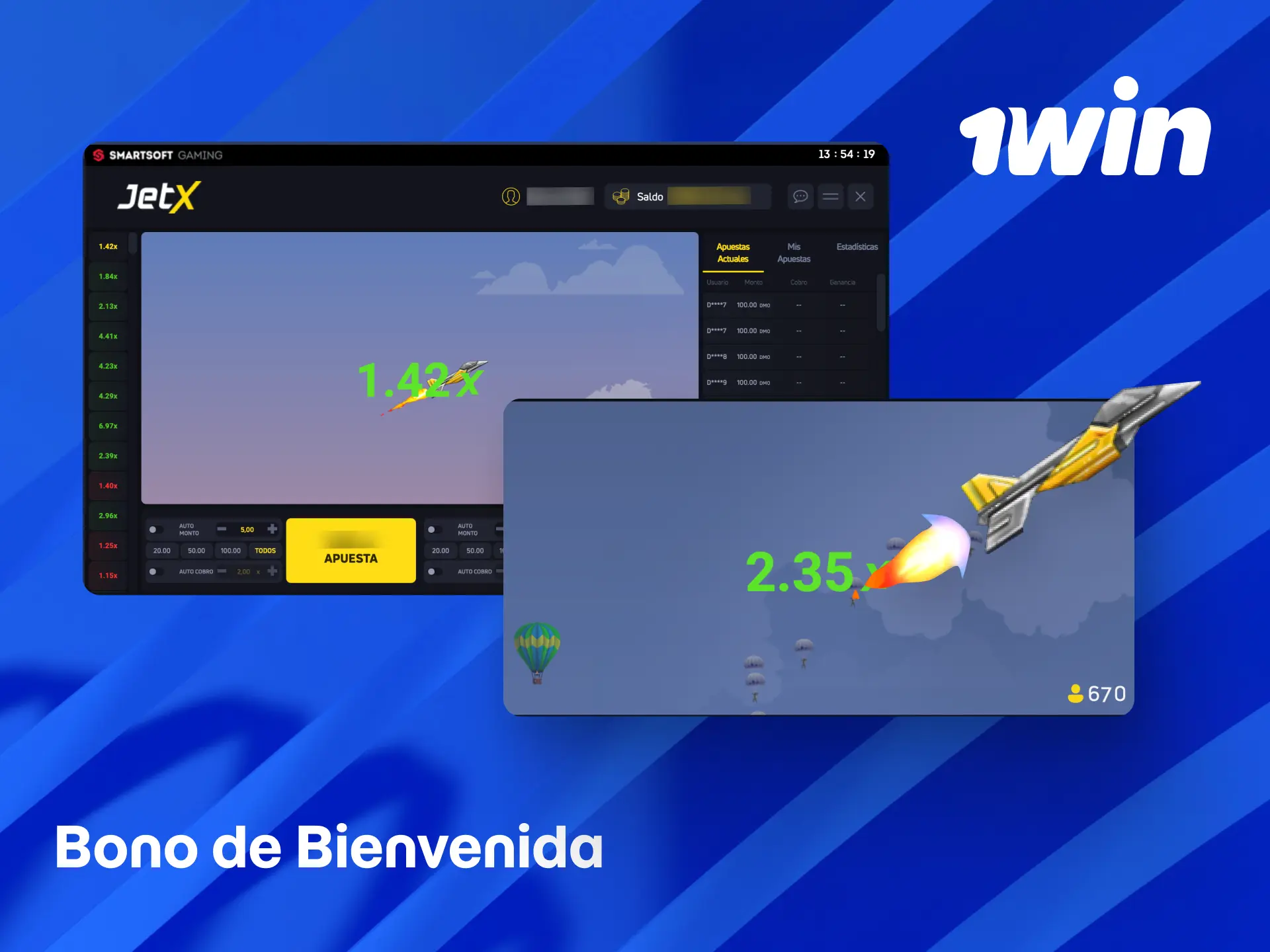 Activa el bono de bienvenida de 1win para jugar JetX con dinero extra desde Perú.