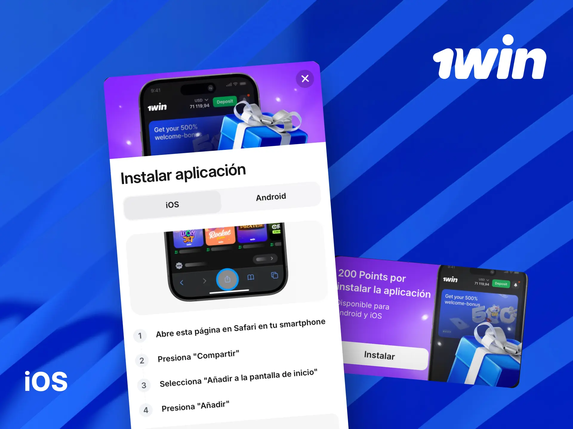 Instala la aplicación 1win para iOS en tu iPhone y apuesta en cualquier lugar.