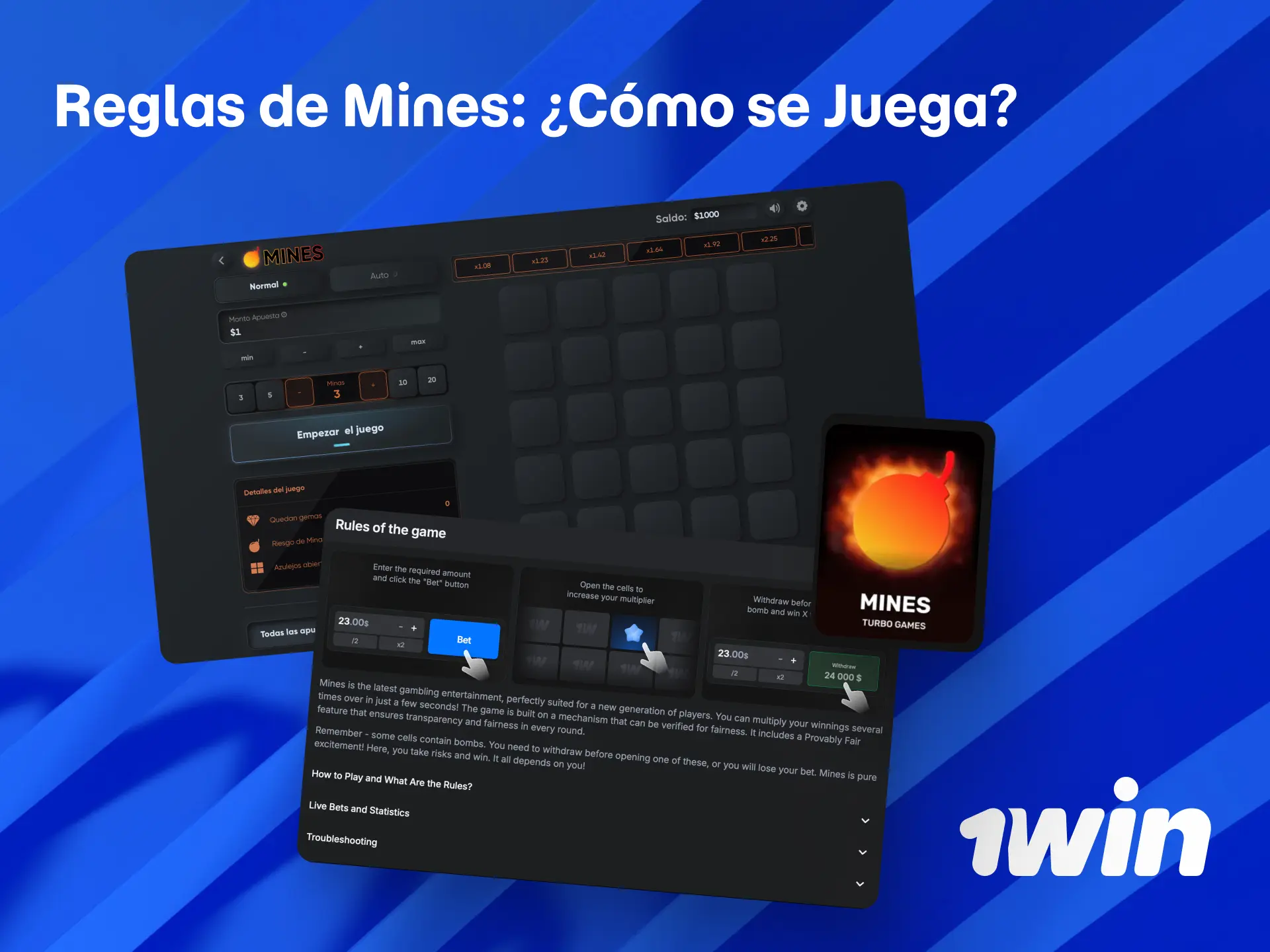 Reglas básicas del juego Mines en 1win para jugadores peruanos.