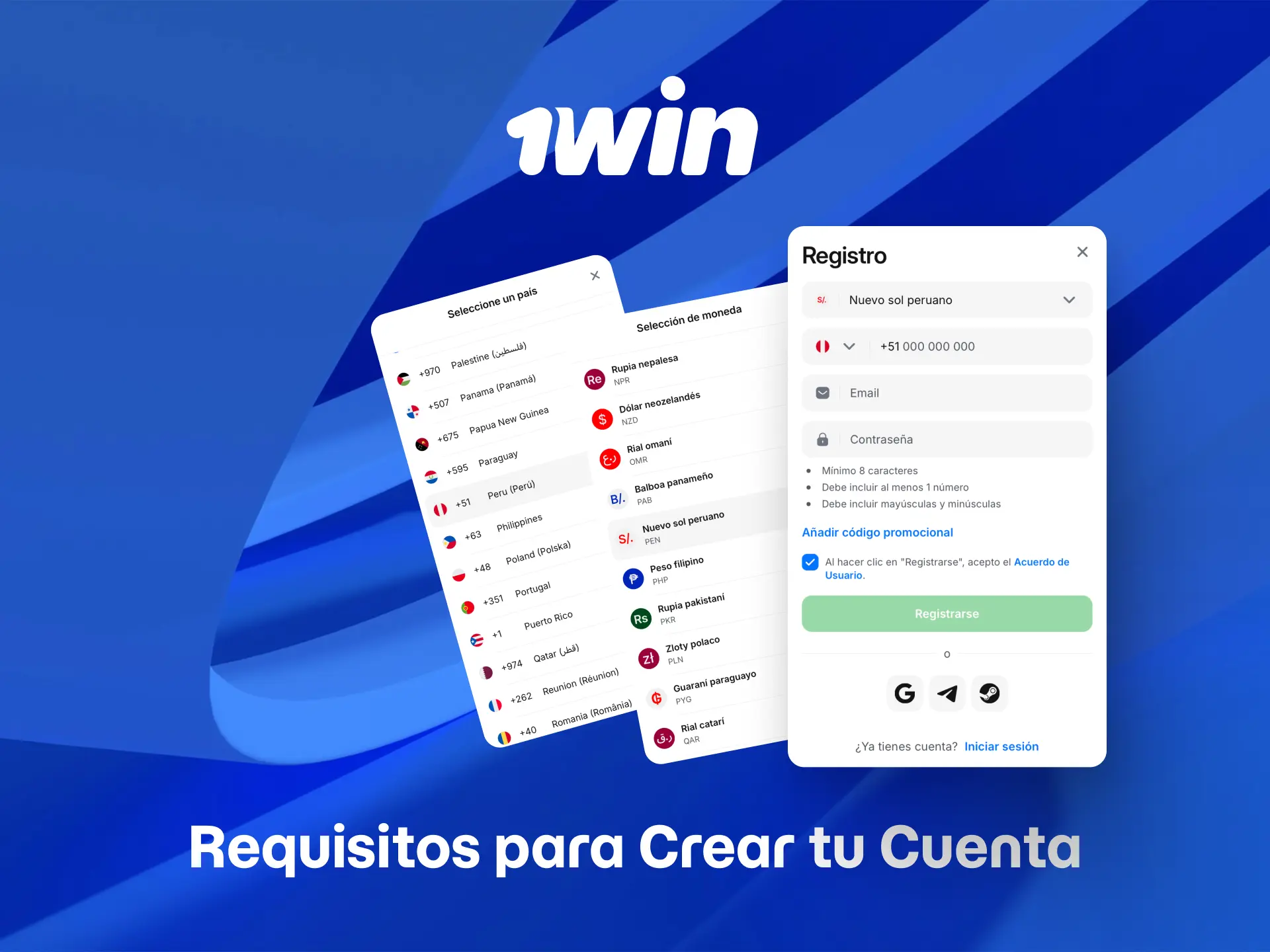 Conoce los requisitos para crear tu cuenta en 1win como edad mínima y datos válidos.