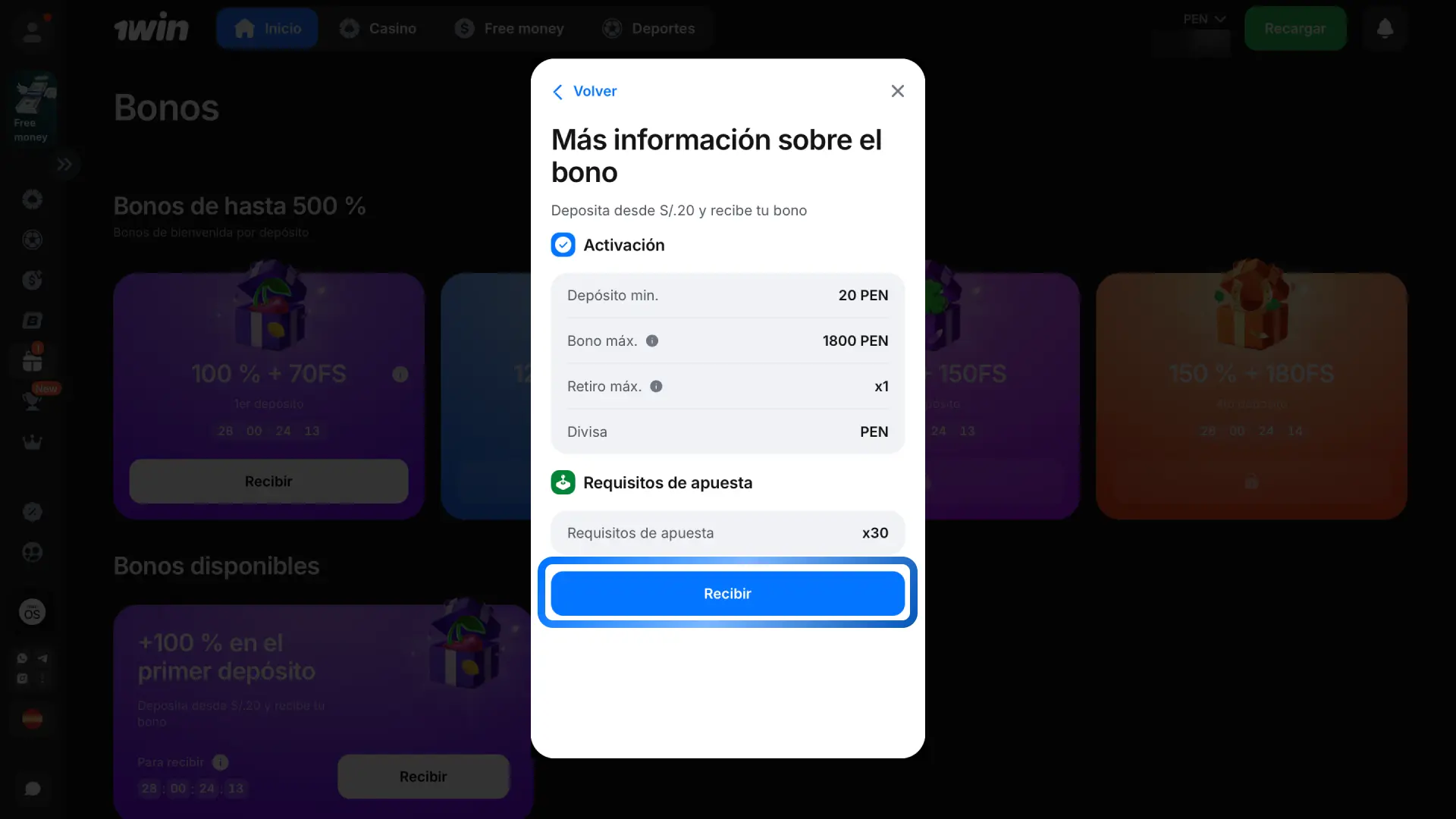 Utiliza el saldo del bono de 1win según las condiciones para convertirlo en fondos retirables.