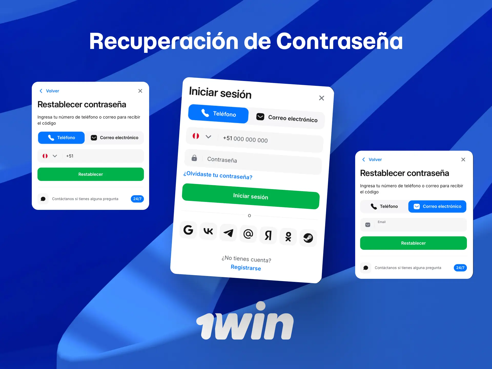 Recupera tu contraseña de 1win usando la opción olvidé mi contraseña por correo o SMS.