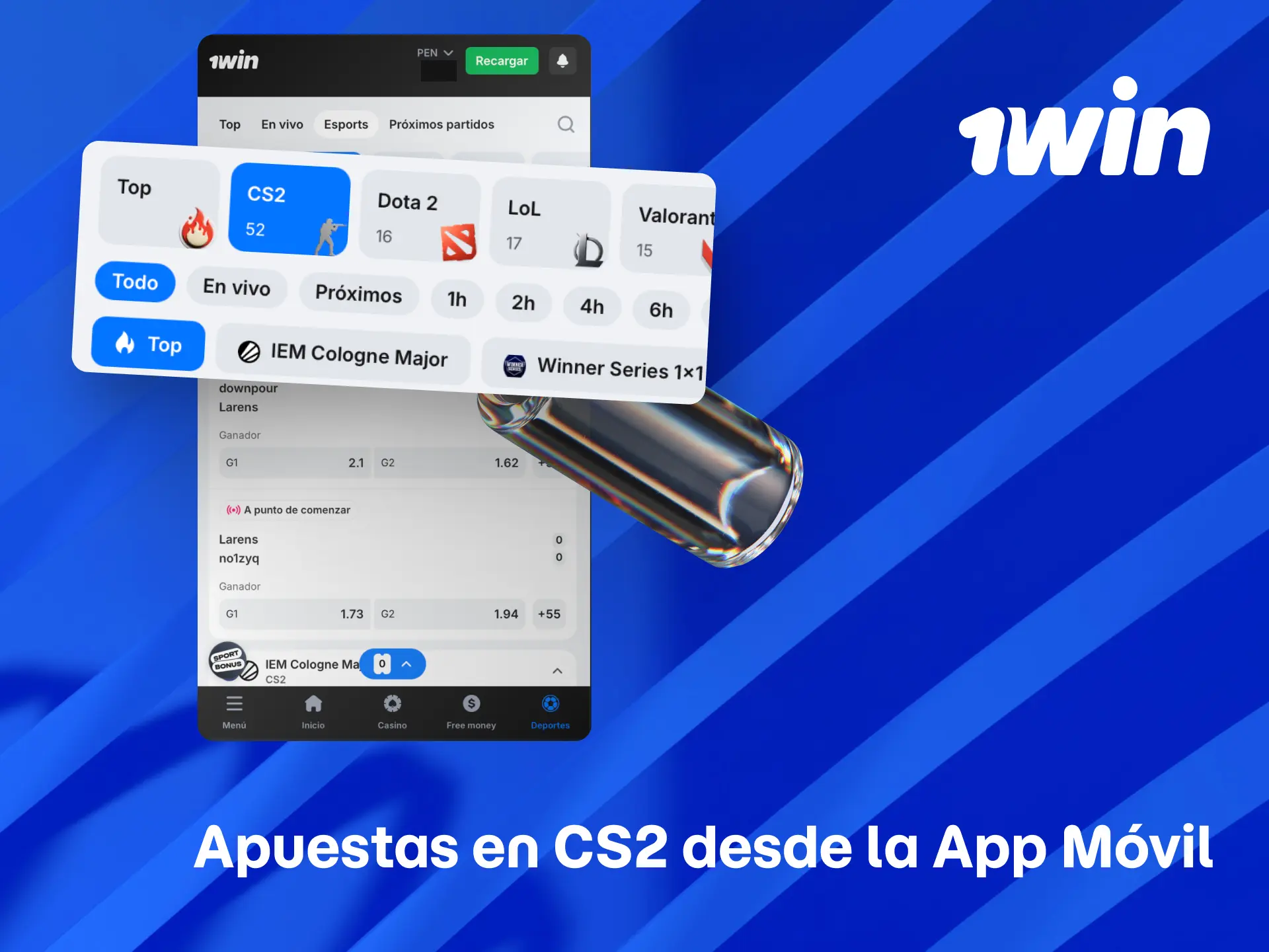Apuesta en CS2 desde la app móvil de 1win disponible para Android y iOS.