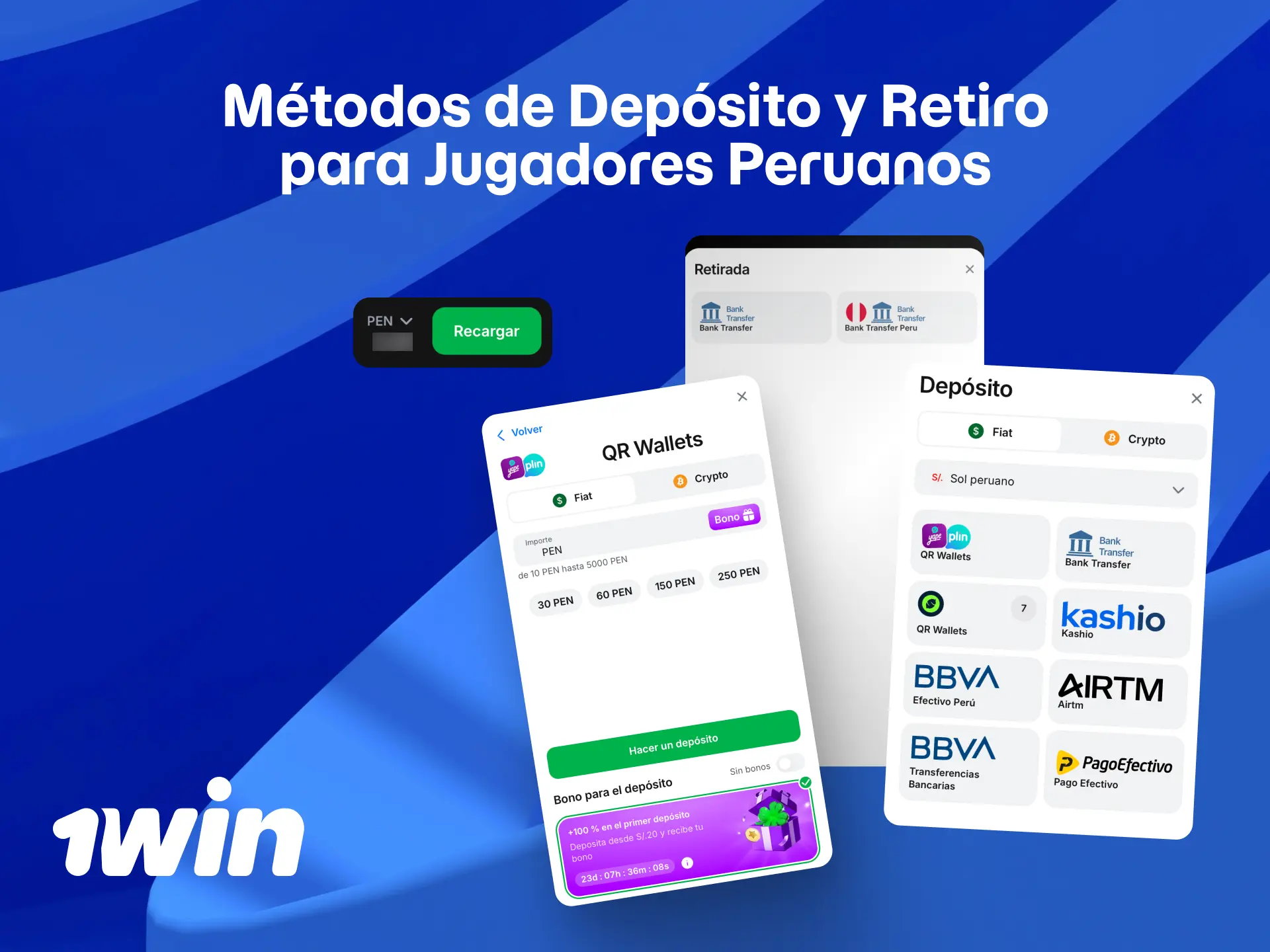 Métodos de depósito y retiro en 1win para jugadores peruanos de esports.