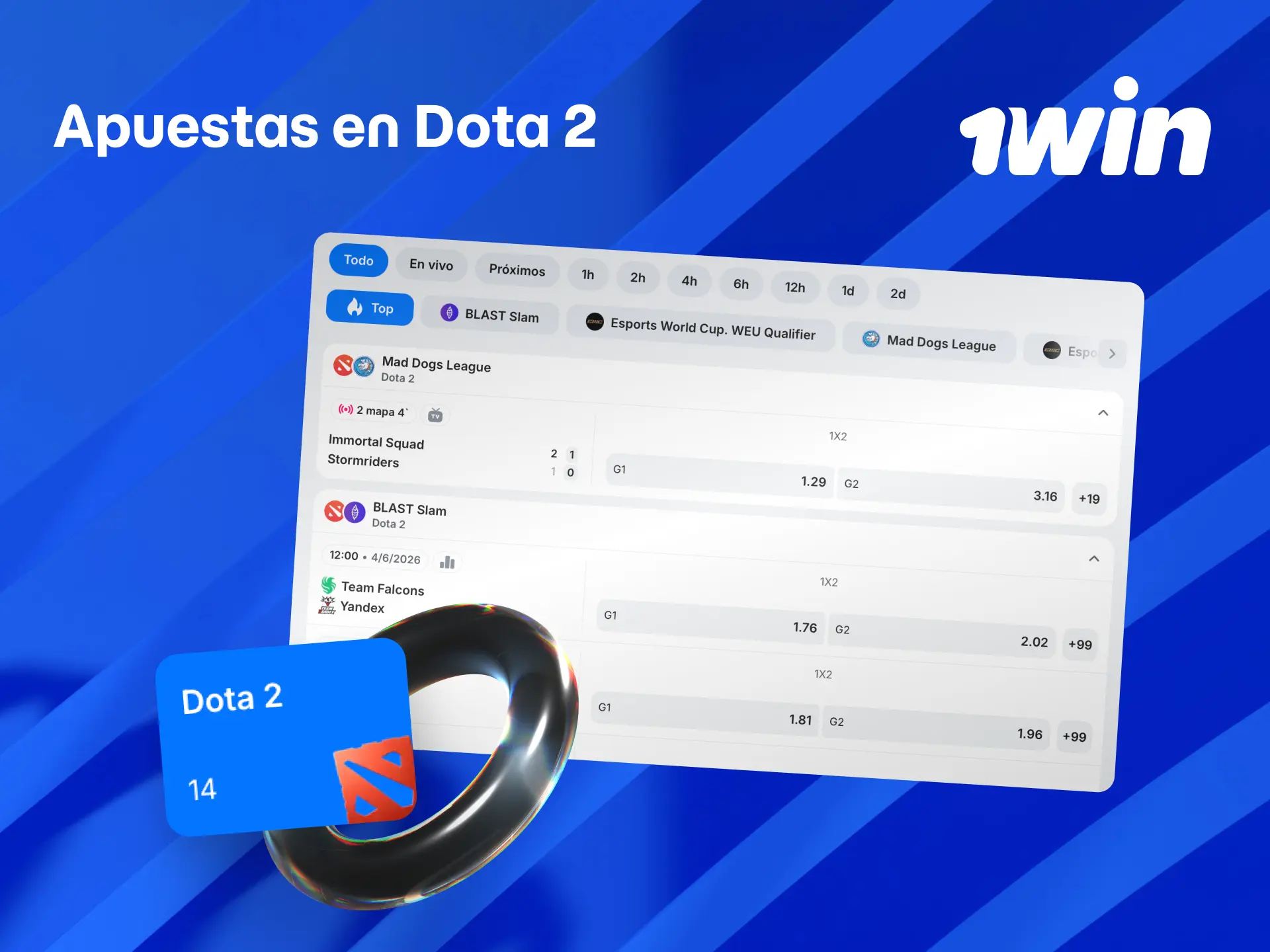 Apuesta en Dota 2 con cobertura de The International y torneos profesionales en 1win.