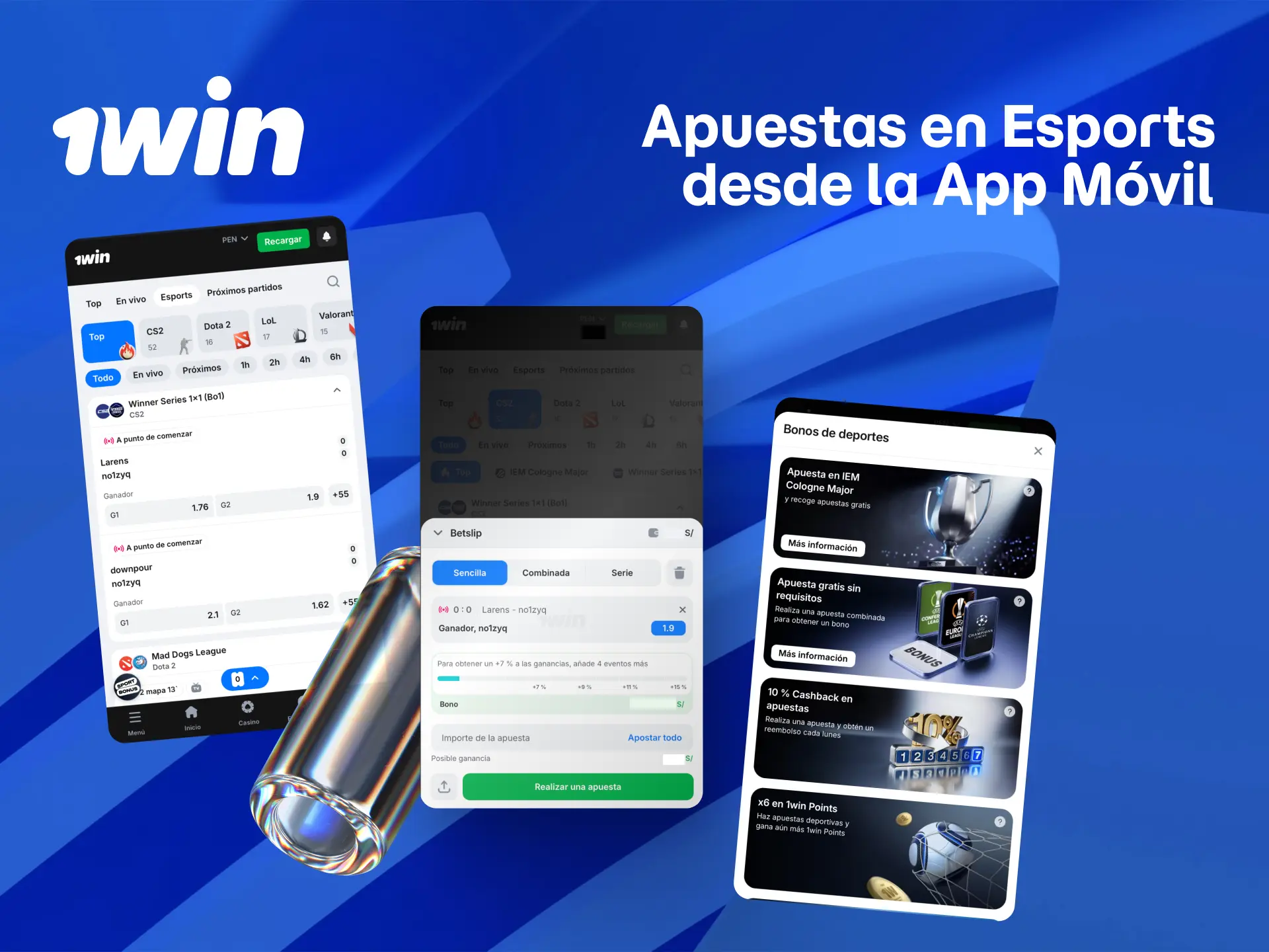 Apuesta en esports desde la app móvil de 1win disponible para Android y iOS en Perú.